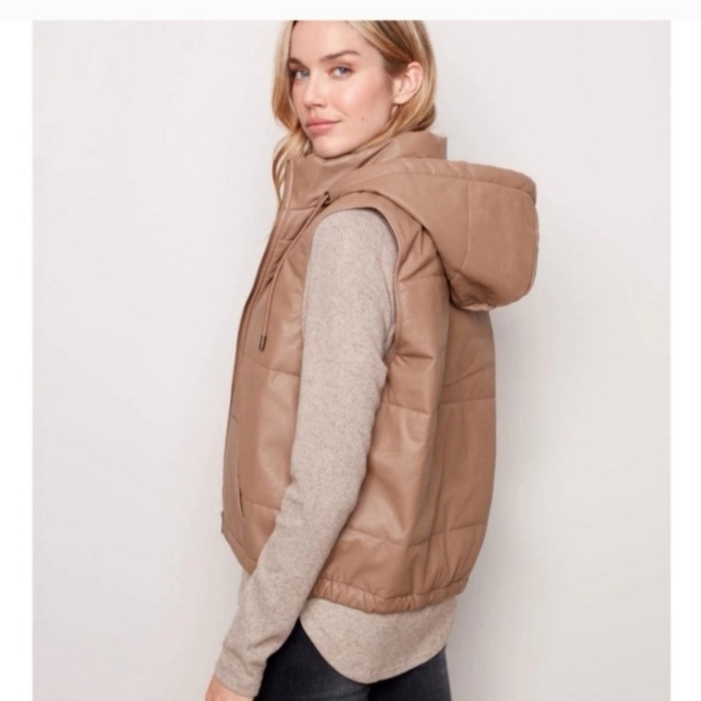 CHARLIE B Hooded Quilted Puffer Vest - Camel - Picture 2 of 6